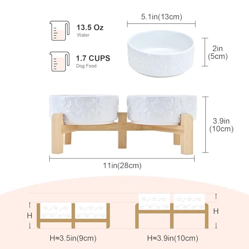 Elevated Dog Bowls Ceramic (5.1 in - 1.7 cups / White - Skull)
