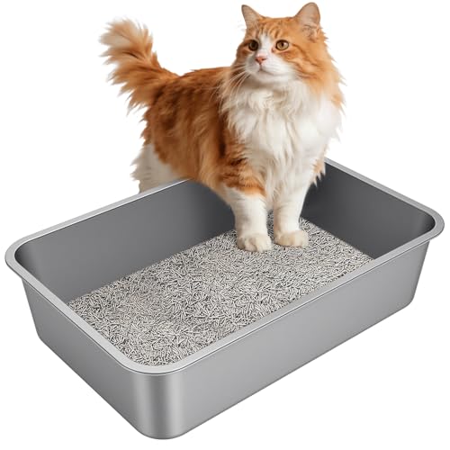 X Large High Sided Stainless Steel Cat Litter Box (23.62"L x 15.75"W x 5.91"H)