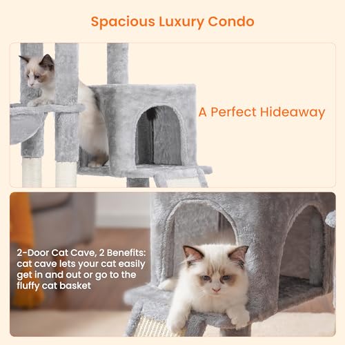 Cat Tree with Cat Self Groomer Brush (42.5 inch / Light Gray)