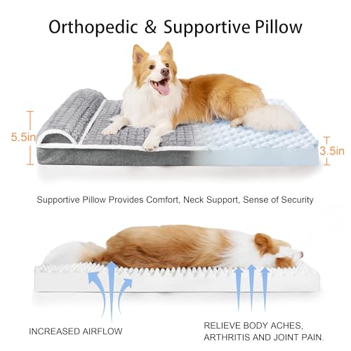 Orthopedic Large Dog Bed Pillow Pet Sofa Bed 56''X40'' Grey (Grey / 56"L x 40"W x 3.5"Th)