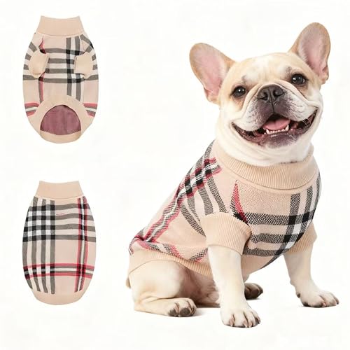 Small Medium Dog Sweater (Grid Apricot / Large)