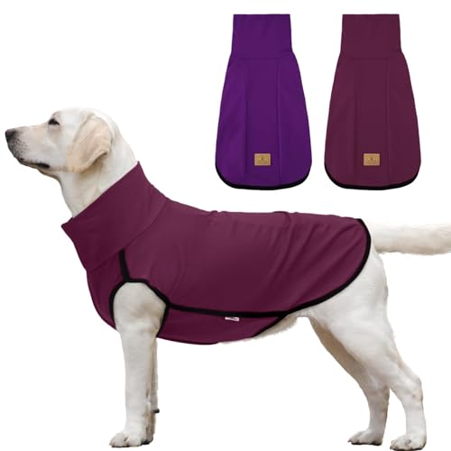 2 Pack Dog Fleece Sweater Dog Sweatshirt Turtleneck Jacket Warm Stretchy Pet Cold Weather Clothes for Medium Large Dogs (Small(Chest-21.3") / Purple, Claret)
