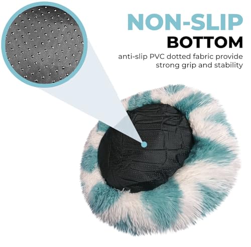 Cat Beds for Indoor Cats & Small Dog (Teal-White / 20.00" x 20.00" x 6.00")