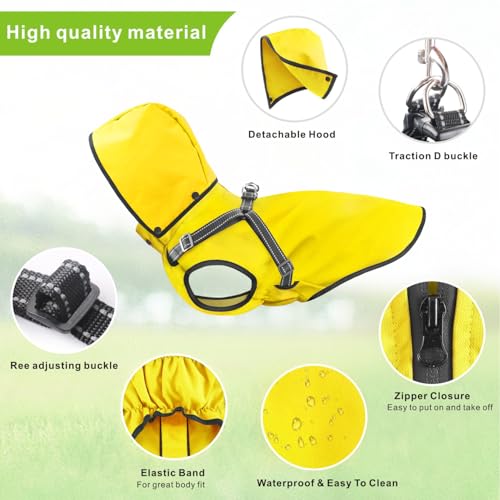 Dog Raincoat Waterproof Doggie Hoodie Reflective Dog Raincoat Hooded Adjustable Rain Jacket for Small Medium Large Dogs Puppies Doggie (M / Yellow)