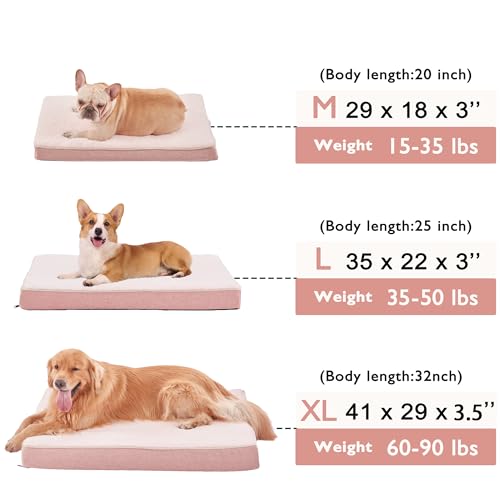 Memory Foam Large Dog Bed (Pink / Large-35"x 22" x 3")