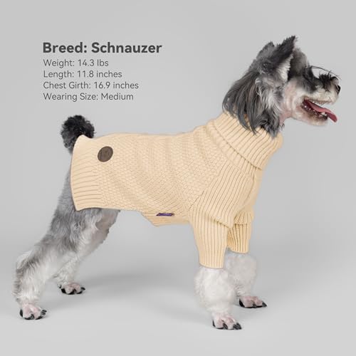 Dog Sweater Long Sleeve Warm Knit Sweaters for Small Dogs Boy Girl (Beige / Large)