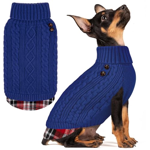 Dog Sweater for Small Dogs Turtleneck Thick Knit Pullover (Small (4-7lbs) / 6# Blue)