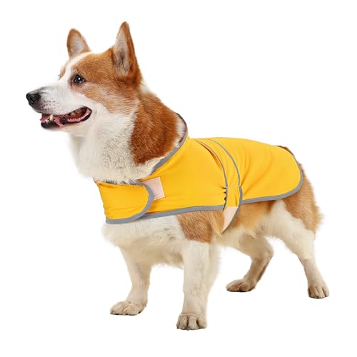 Dog Raincoat for Medium Dogs Waterproof Jacket Hooded Rain Coats with Reflective Strips Leash Hole & Poncho Adjustable Fit (B.Yellow / Large)
