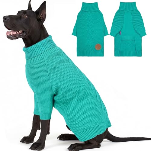 Dog Sweater Long Sleeve Warm Sweaters for Giant Breed Dogs Boy Girl (Aqua Green / XXXX-Large)