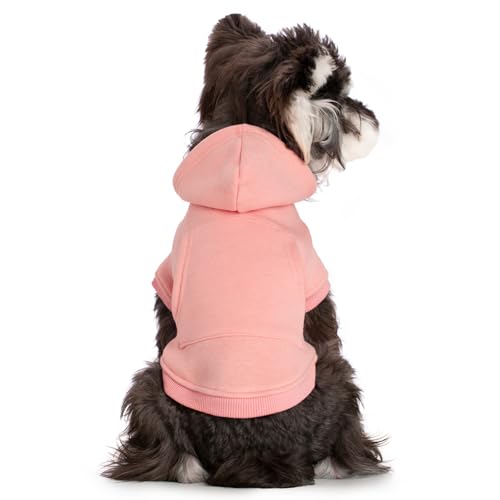 Dog Hoodie Fleece Warm Sweater with Pocket (M-(6~9lb) | Chest(~15.3") / Pink)