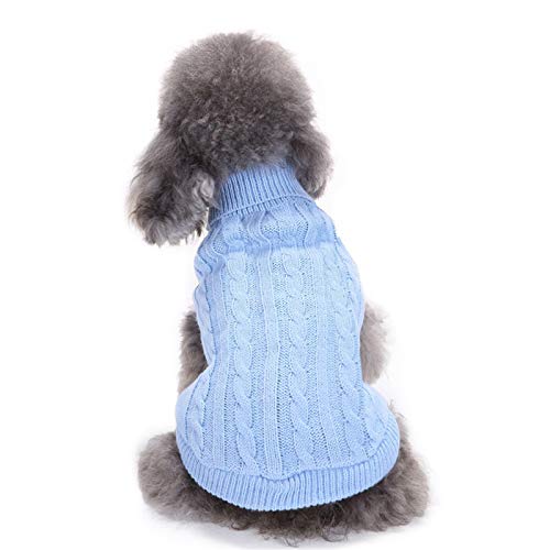 Dog Sweater Soft Warm Turtleneck Knitted Clothes for Small Medium Large Pet (Light Blue / X-Small)