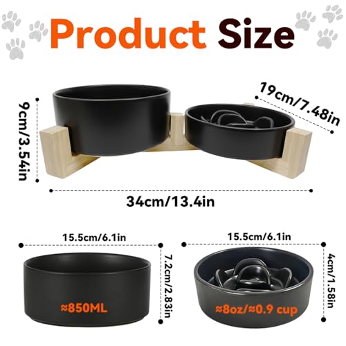 Ceramic Slow Feeder Dog Bowl Set (Black)