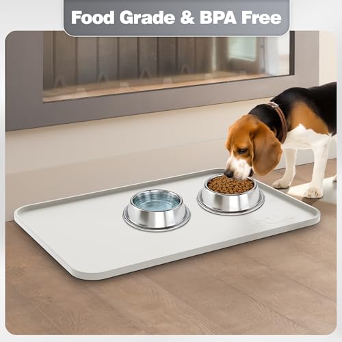 Silicone Dog Cat Food Mat Extra Thick Raised Edge (Sand White / 20"L x 14"W)