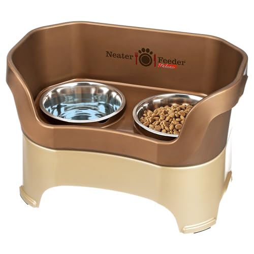 Neater Feeder Deluxe Mess Proof Dog Bowls Elevated for Large Dogs Over 40 lbs (Large with Standard Bowl / Bronze)