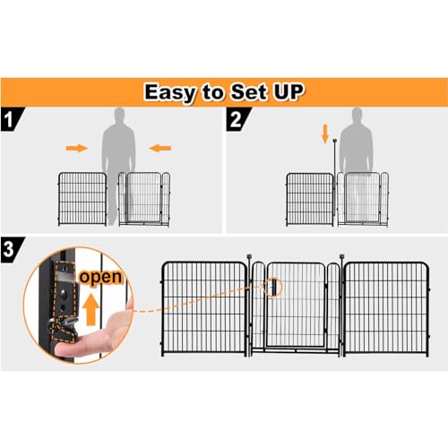 24 in(H) Decorative Garden Fences with Gate, 8 Panels Total 15.7 ft(L) Heavy Duty Iron Animal Barrier Fence for Yard,Suitable for Indoor Pet Fence Or Outdoor Dog Fencing, Garden Border Fence (24''(H)-8panels-15.7ft(L))