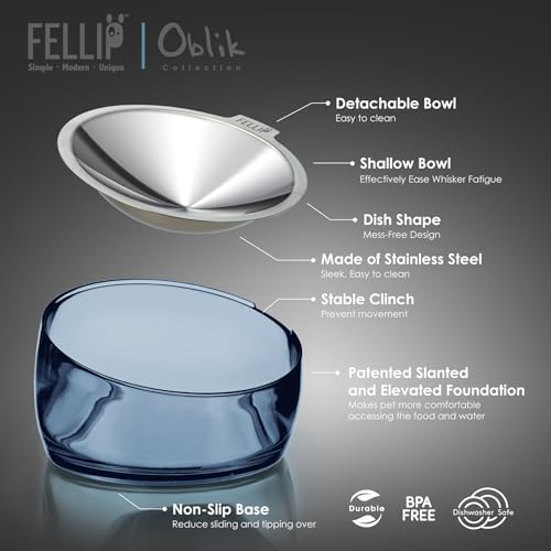 Pet Oblik Whisker Fatigue Cat Food Bowl Raised Stainless Steel Shallow Dish (Shadow / 0.5 Cups Shallow Dish)