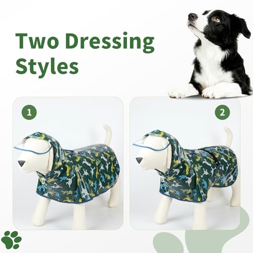 Dog Raincoat Dog Rain Jacket Poncho with Hood and Leash Hole (Green / 2XL(31-39lbs))