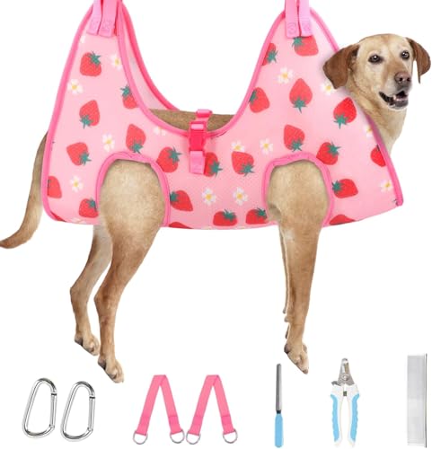 Dog Grooming Hammock (L（ Legs Spacing：10.8"-21.0" / Max W：45-60LBS） / Strawberry)