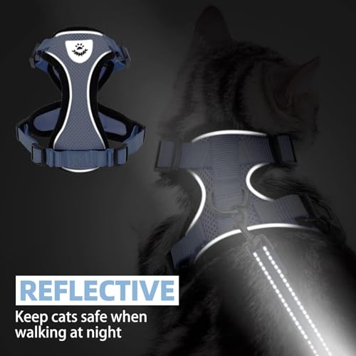 Cat Harness and Leash Set Escape Proof Reflective Cat Walking Harness Adjustable Soft Breathable Mesh Vest for Small Pets (L (NECK 14"-18", CHEST 18"-26.5") / Sky Blue)