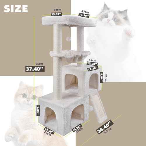 Cat Tree Has Scratching Toy with A Ball Activity Centre Cat Tower Furniture Jute (Beige / 37.4'')
