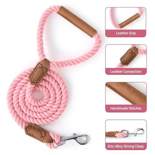 Dog Leash Braided Cotton Rope w (Candy Pink / 72 Inch-1/2")