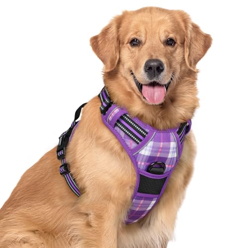 Dog Harness No Pull for Large Dogs with 2 Leash Clips (X-Large / Purple Plaid)
