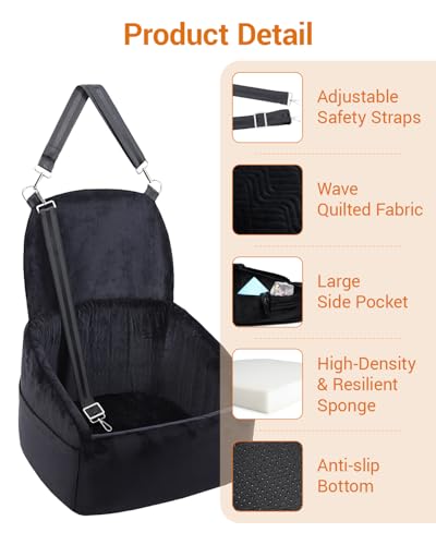 Dog Booster Car Seat with Extend Backrest for Small Medium Pet (Black / 18.5"l X 18.5"w X 22"h)