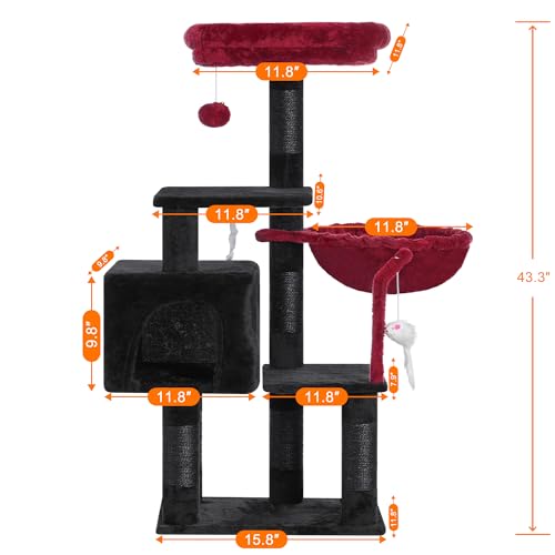 Cat Tree with Toy (43.3 inch / Black and Red)