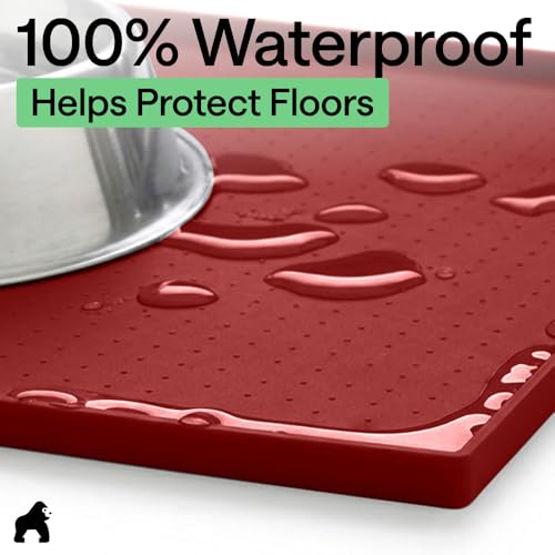 Dog Food Mat 100% Waterproof Silicone (Red / 16"l X 10"w)