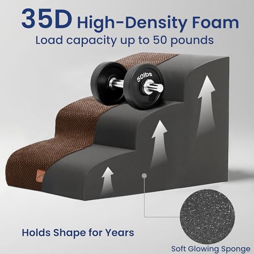 Dog Stairs for Small Dogs (Brown / 3-Step (22.4"D x 15.7"W x 15.7"H))
