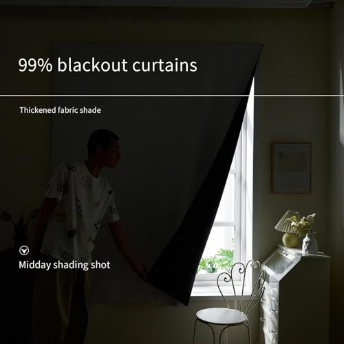 100% Black Out Curtains Adhesive Blackout Temporary Curtain No Drilling Window Shade Blackout Curtains for Bedroom (White/ Thickened / 47"W x 84"L (Pack of 1))