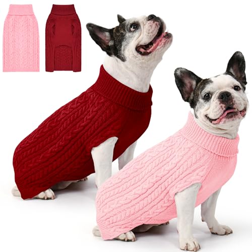 Dog Sweater 2 Pack for Medium Dogs (Pink & Red / Large)