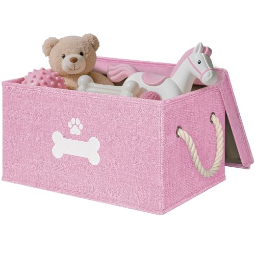 Dog Toy Basket with Lid (Pink / Medium)