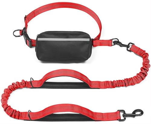 Hands Free Dog Leash with Zipper Pouch (Red / Medium)