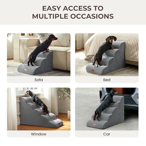 Dog Stairs for Small Dogs 13.5” H (Grey / 18"D x 15"W x 13.5"H)