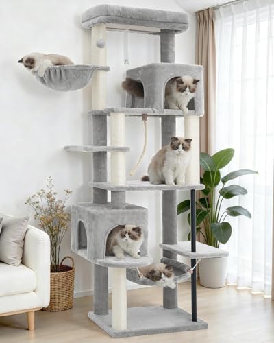 Cat Tree Cat Tower with Sturdy Steel Tube (70.5 inches / Light gray)