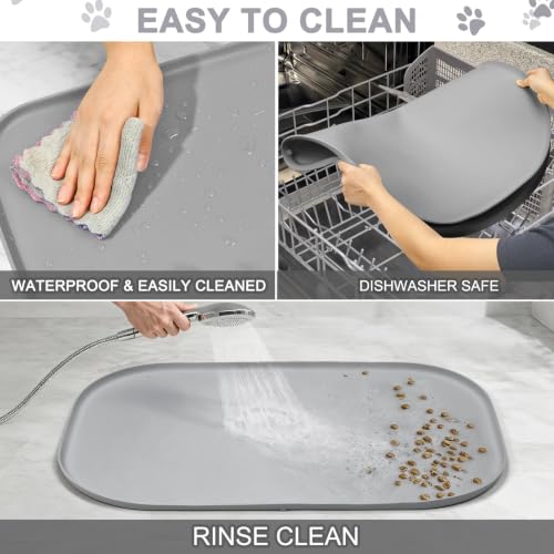 Waterproof Silicone Pet Food Mat with Raised Edge for Dog & Cat (Light Gray / 36"L x 24"W)