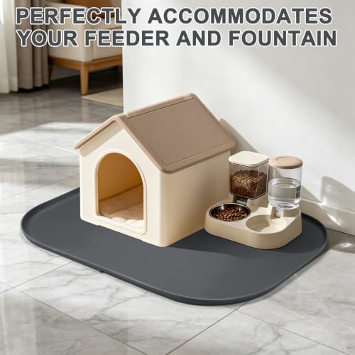 Waterproof Silicone Pet Food Mat with Raised Edge for Dog & Cat (Dark Grey / 36"L x 24"W)