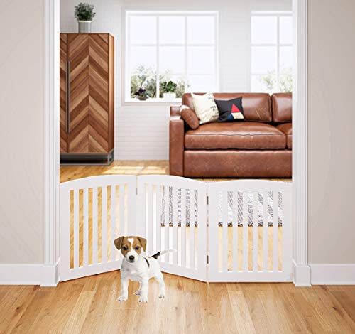 Wooden Freestanding Foldable Pet Gate for Dogs (White / 24" Height-3 Panel)