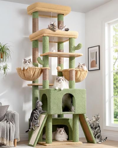 Z78 Heavy Duty Cactus Cat Tree for 20lbs Large Adult Cats (Green / 78 inch)