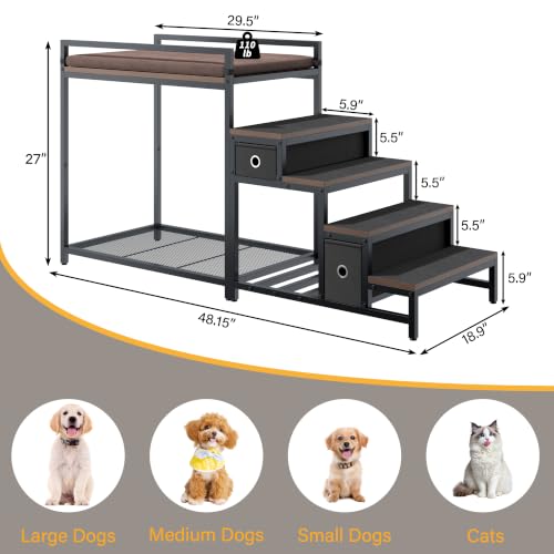 Dog Cat Window Perch with Stairs and Seat Cushion (Brown)