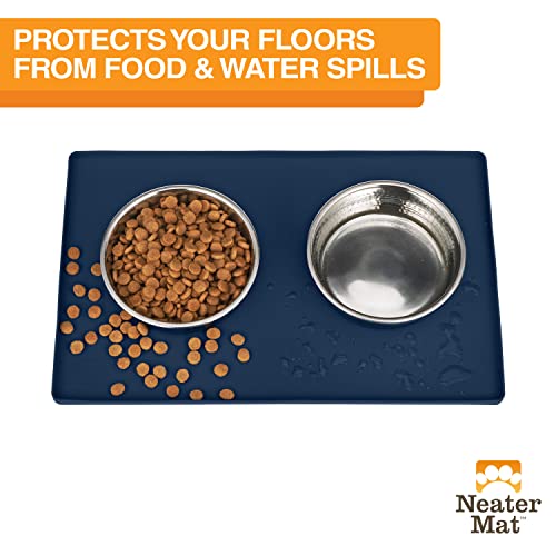 Neater Mat Pet Mats for Food and Water (19"L x 12"W / Dark Blue)