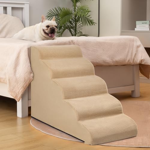 Dog Stairs for High Bed (Khaki / Standard 5-Step 22.2"H)