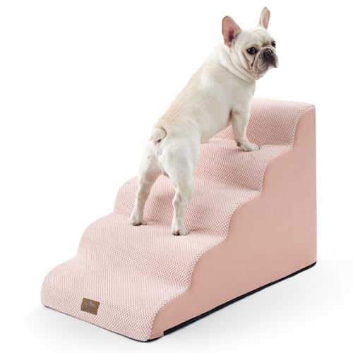 Extra Wide Dog Stair for Small Dog (Pink / Extra Wide:19.7"x33"x22.4")