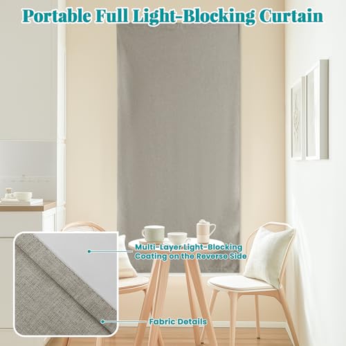 100% Blackout Self Adhesive Curtains Portable Curtain Simple and Easy to install Bedroom Window Thermal Lnsulated Kitchen Room Darkening Black Small Drapes (35"W x 72"L (Pack of 1) / Light Brown)