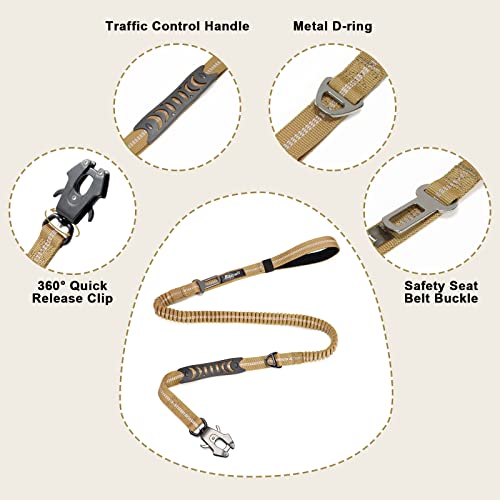 Tactical Shock Absorbing Bungee Dog Leash Heavy Duty (Khaki / Aviation aluminum)