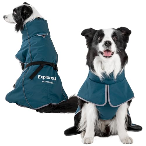Dog Raincoat Adjustable Dog Rain Jacket Poncho with Leash Hole (Blue / XL:57-72 lbs)