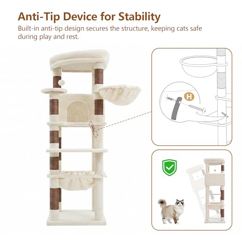 53.1" Corner Cat Tree for Large Cats (53 inch / Beige)