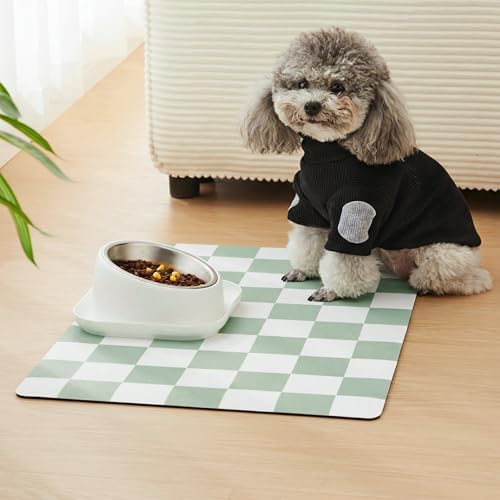 Checkered Dog Feeding Mat (24"L x 16"W / Sage)