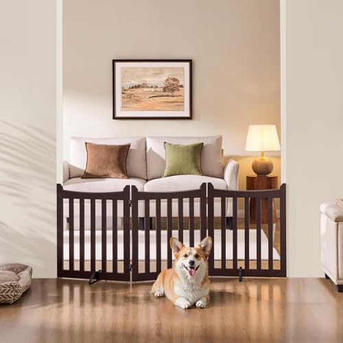 Freestanding Wooden Dog Gate (Espresso / 60″ W × 24″ H)